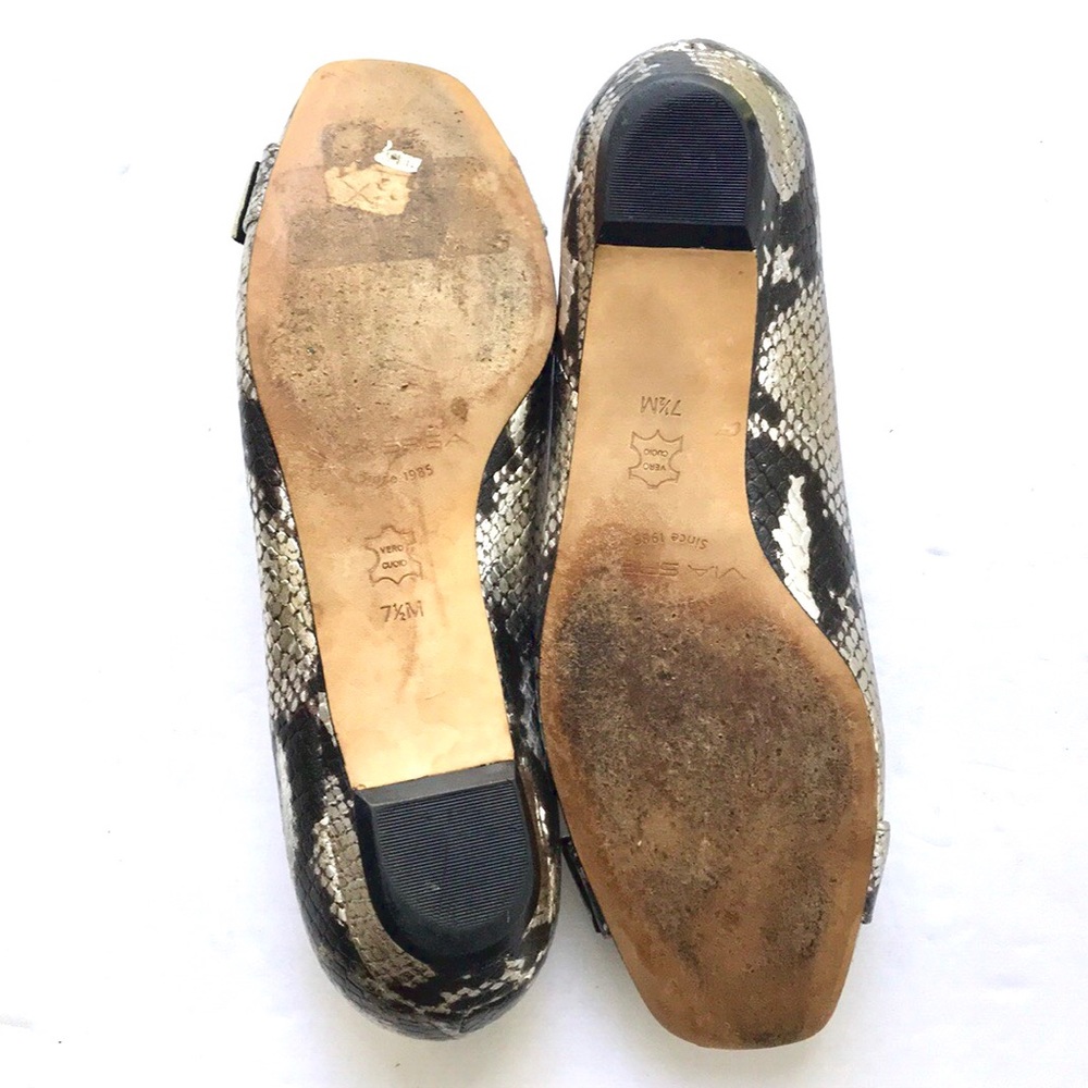 Via Spiga Metallic Python Leather Buckle Flats - Picture 7 of 7